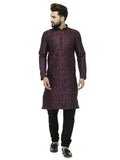 Jompers Men's Purple & Black Self Design Kurta with Churidar