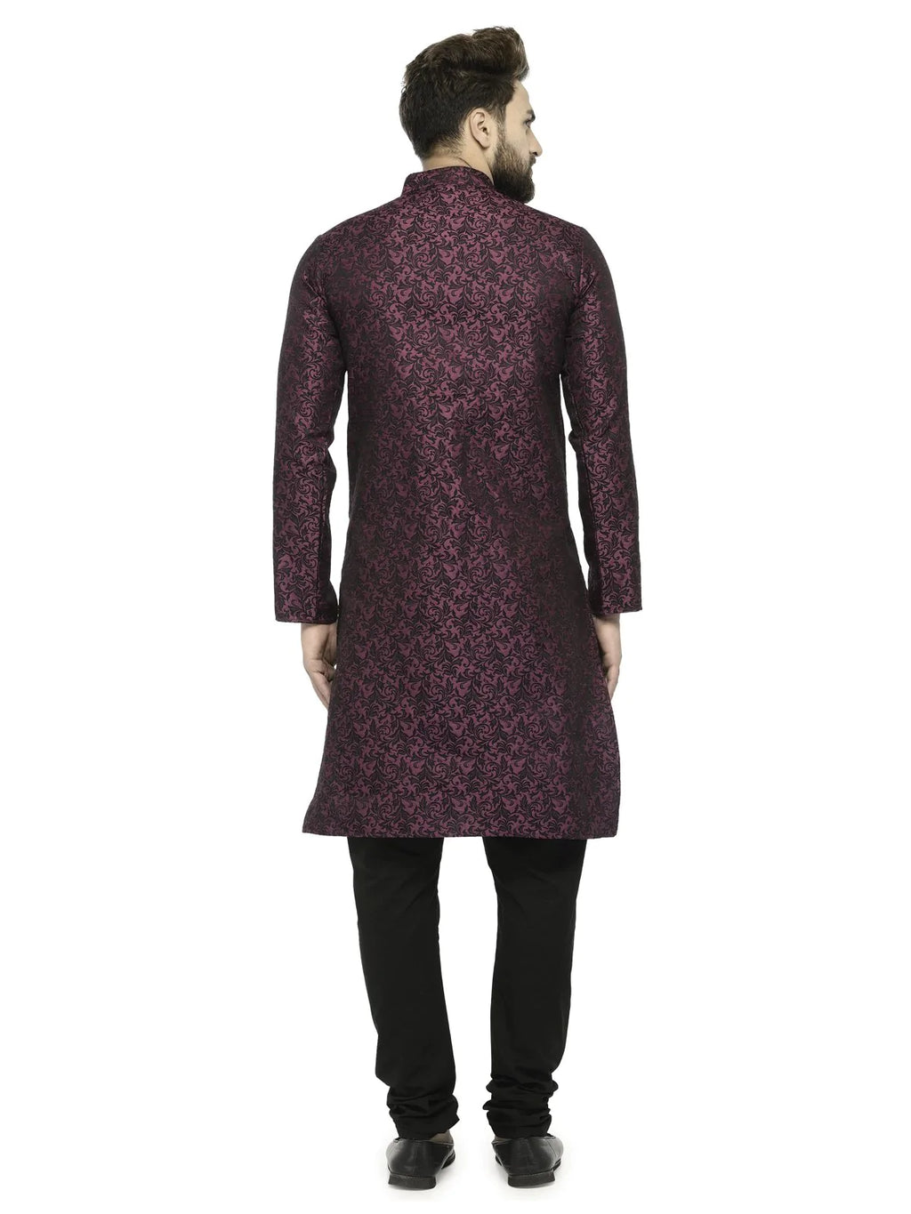 Jompers Men's Purple & Black Self Design Kurta with Churidar