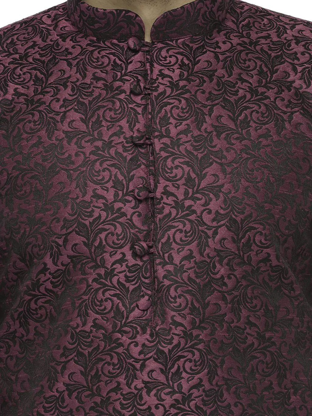 Jompers Men's Purple & Black Self Design Kurta with Churidar