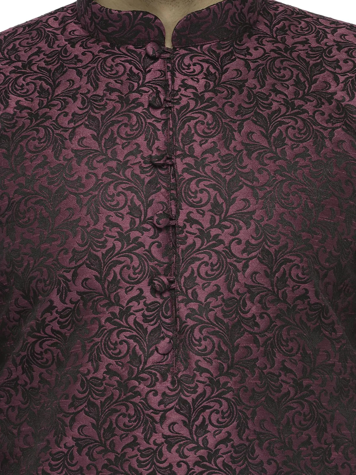 Jompers Men's Purple & Black Self Design Kurta with Churidar