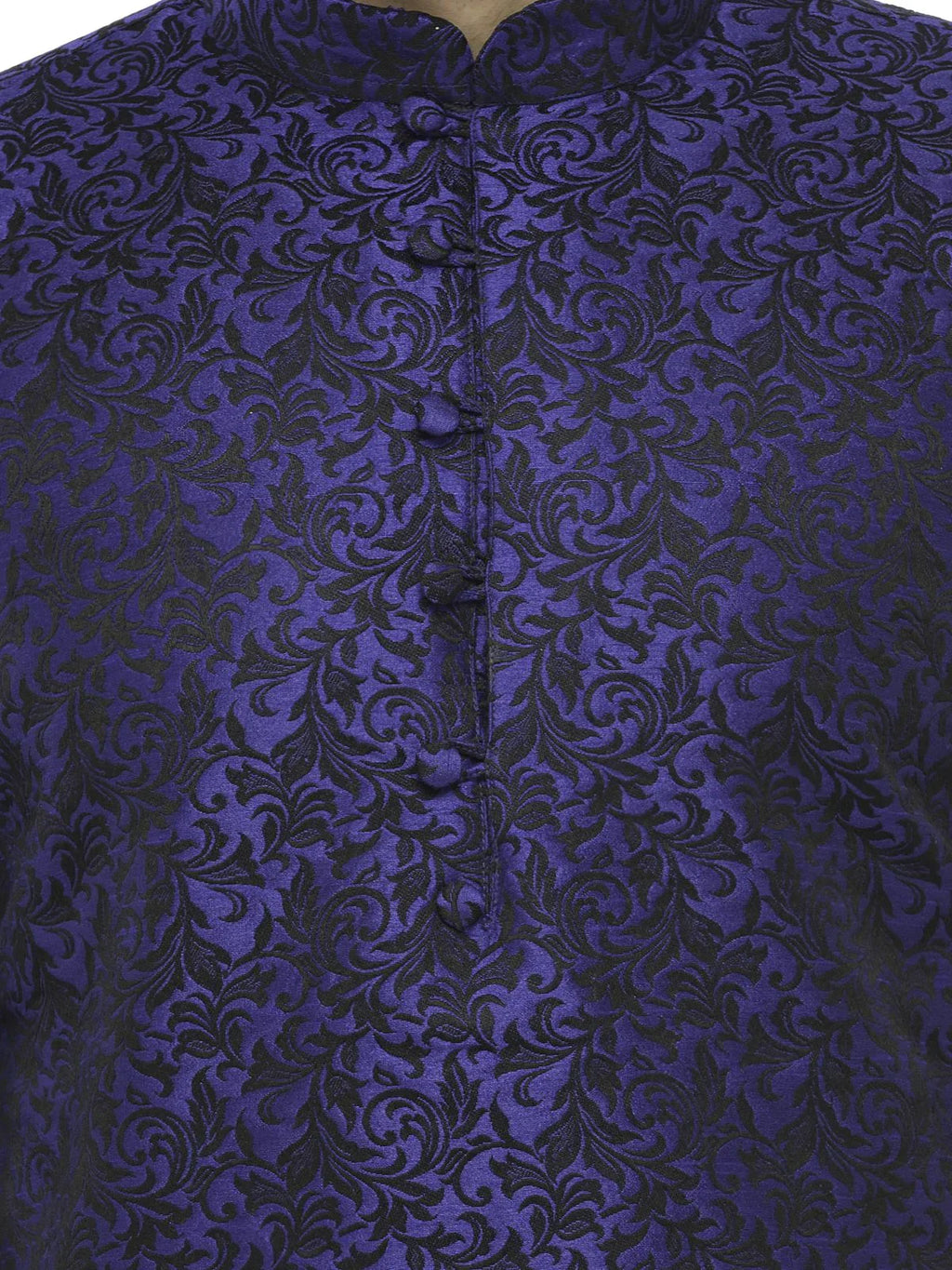 Jompers Men's Royal Blue & Black Self Design Kurta with Churidar