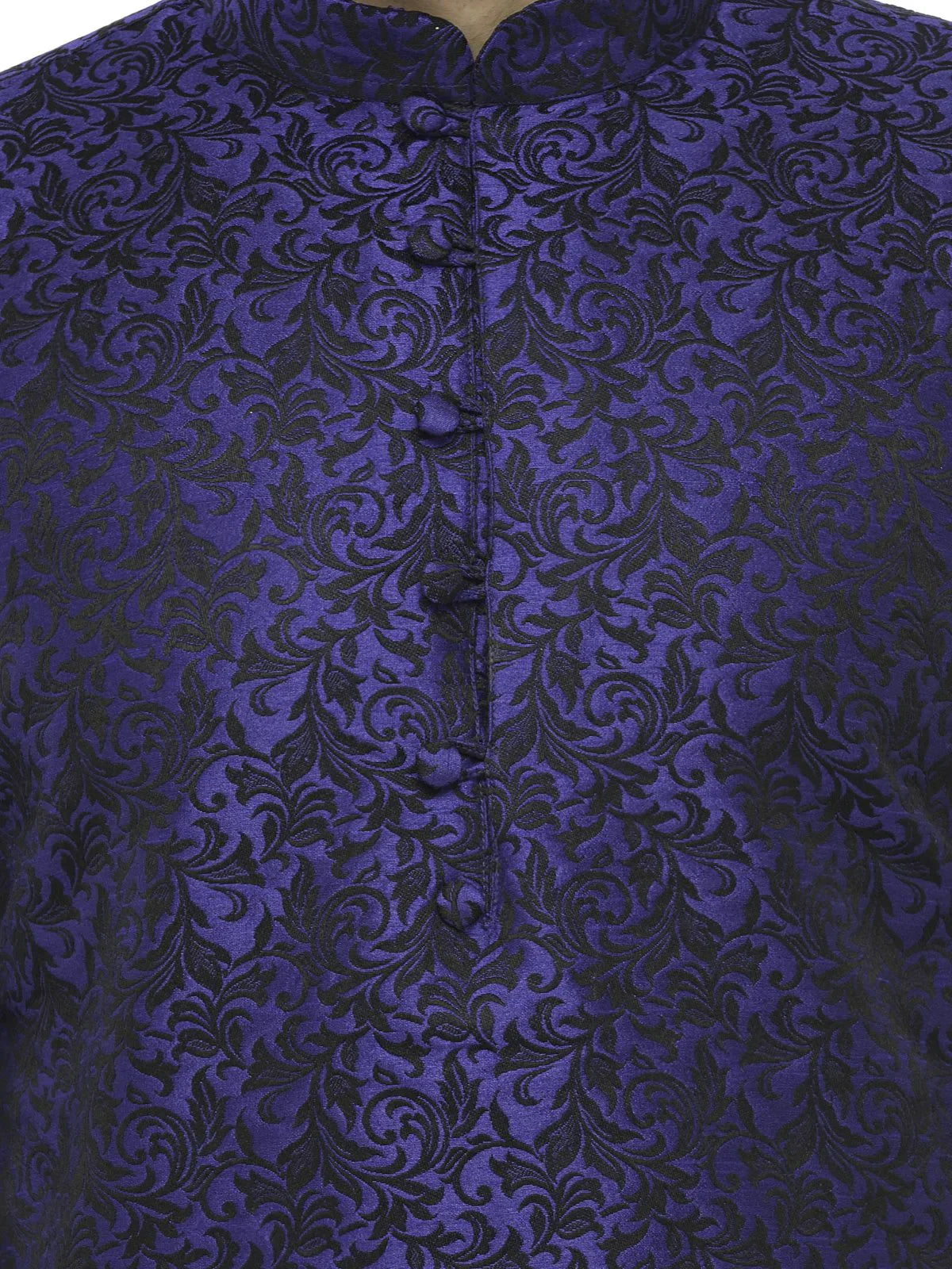 Jompers Men's Royal Blue & Black Self Design Kurta with Churidar