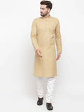 Jompers Men's Beige & White Solid Kurta with Churidar