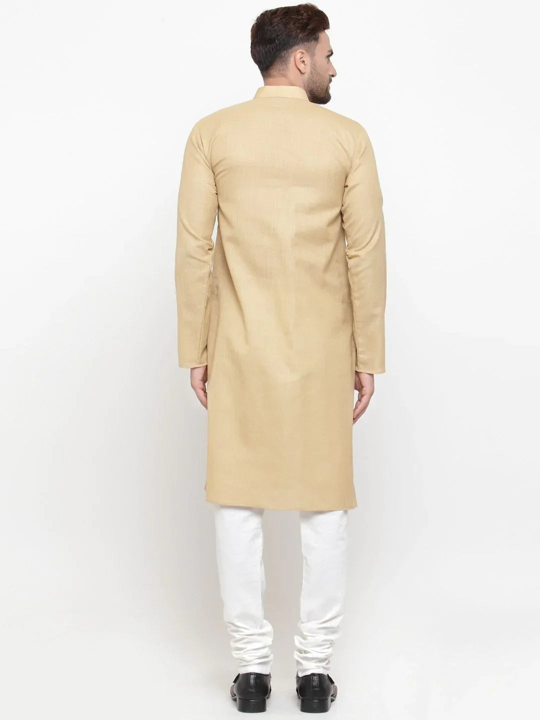 Jompers Men's Beige & White Solid Kurta with Churidar