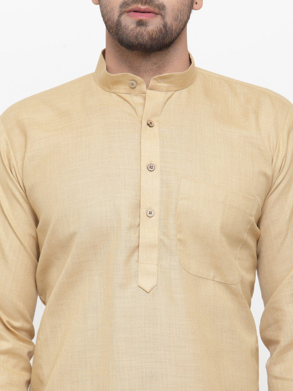Jompers Men's Beige & White Solid Kurta with Churidar