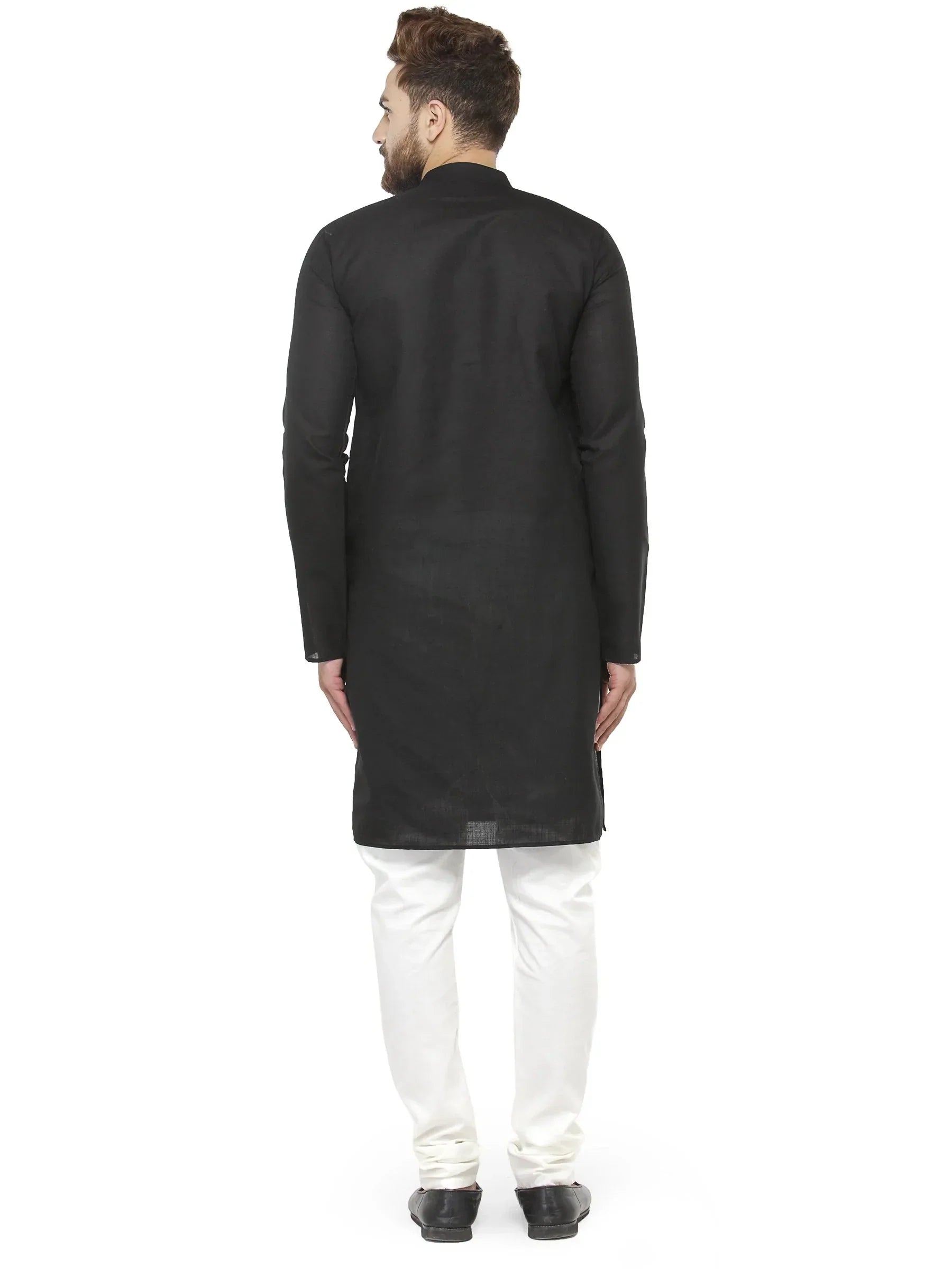 Jompers Men's Black & White Solid Kurta with Churidar