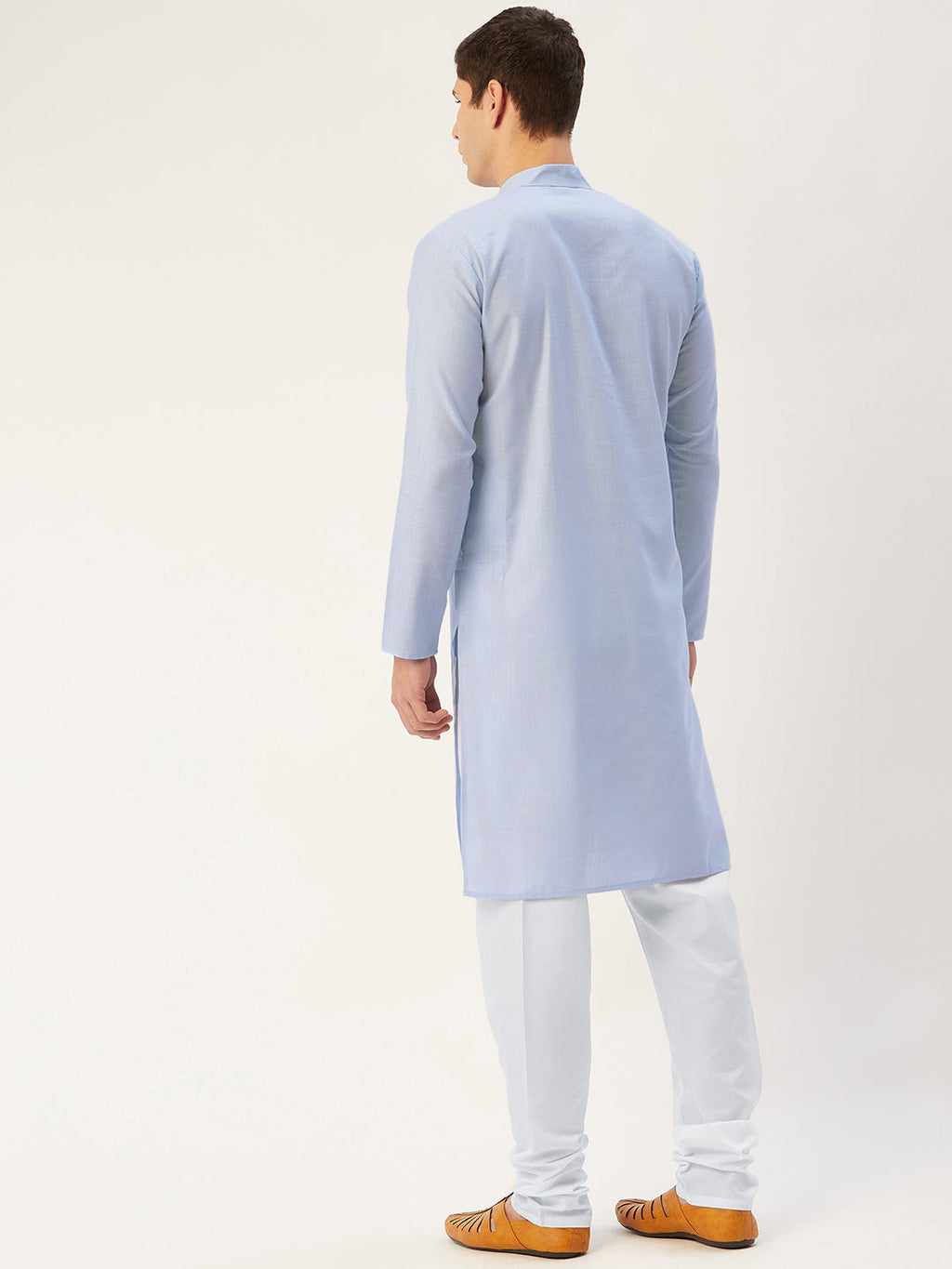 Jompers Men's Beautiful Blue Cotton Solid Kurta Only