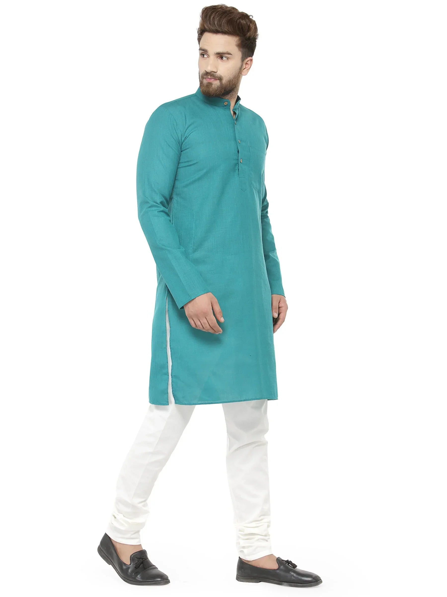 Jompers Men's Green & White Solid Kurta with Churidar