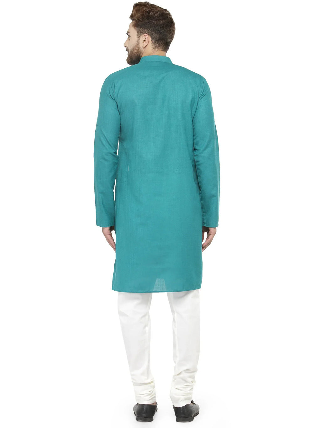 Jompers Men's Green & White Solid Kurta with Churidar