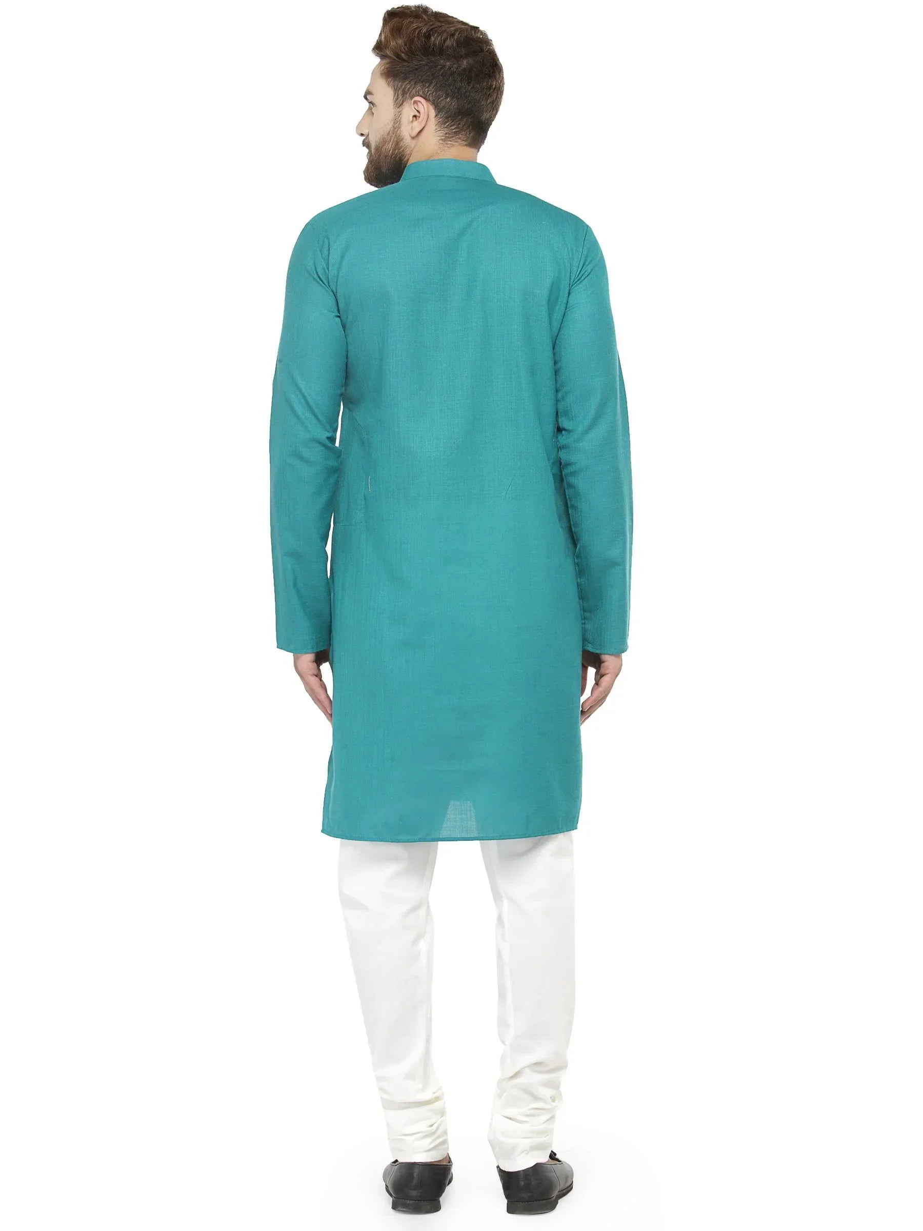 Jompers Men's Green & White Solid Kurta with Churidar