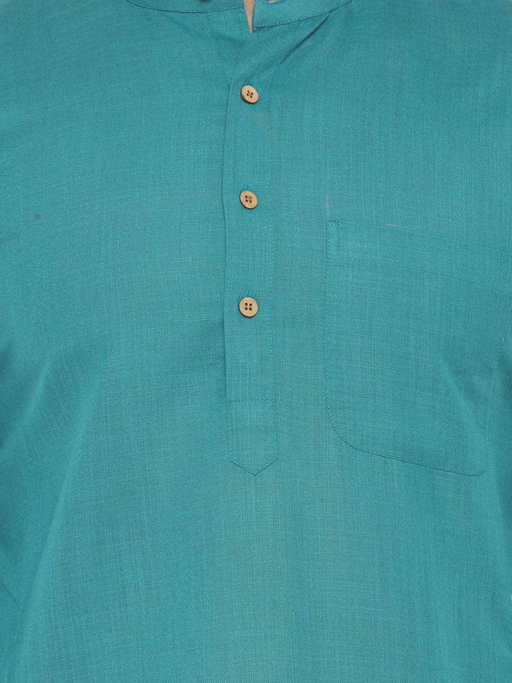 Jompers Men's Green & White Solid Kurta with Churidar