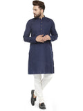 Jompers Men's Navy Blue & White Solid Kurta with Churidar