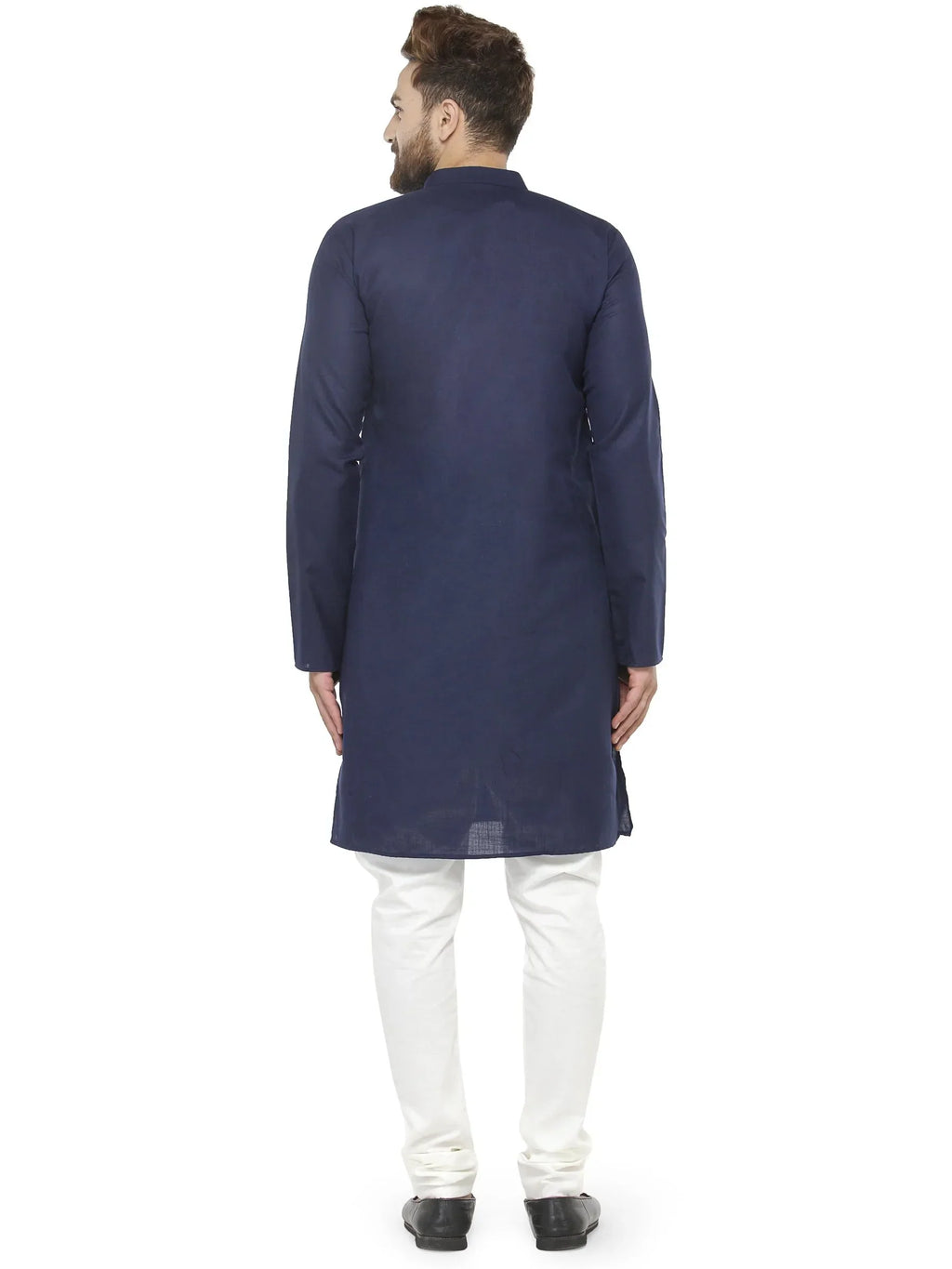 Jompers Men's Navy Blue & White Solid Kurta with Churidar