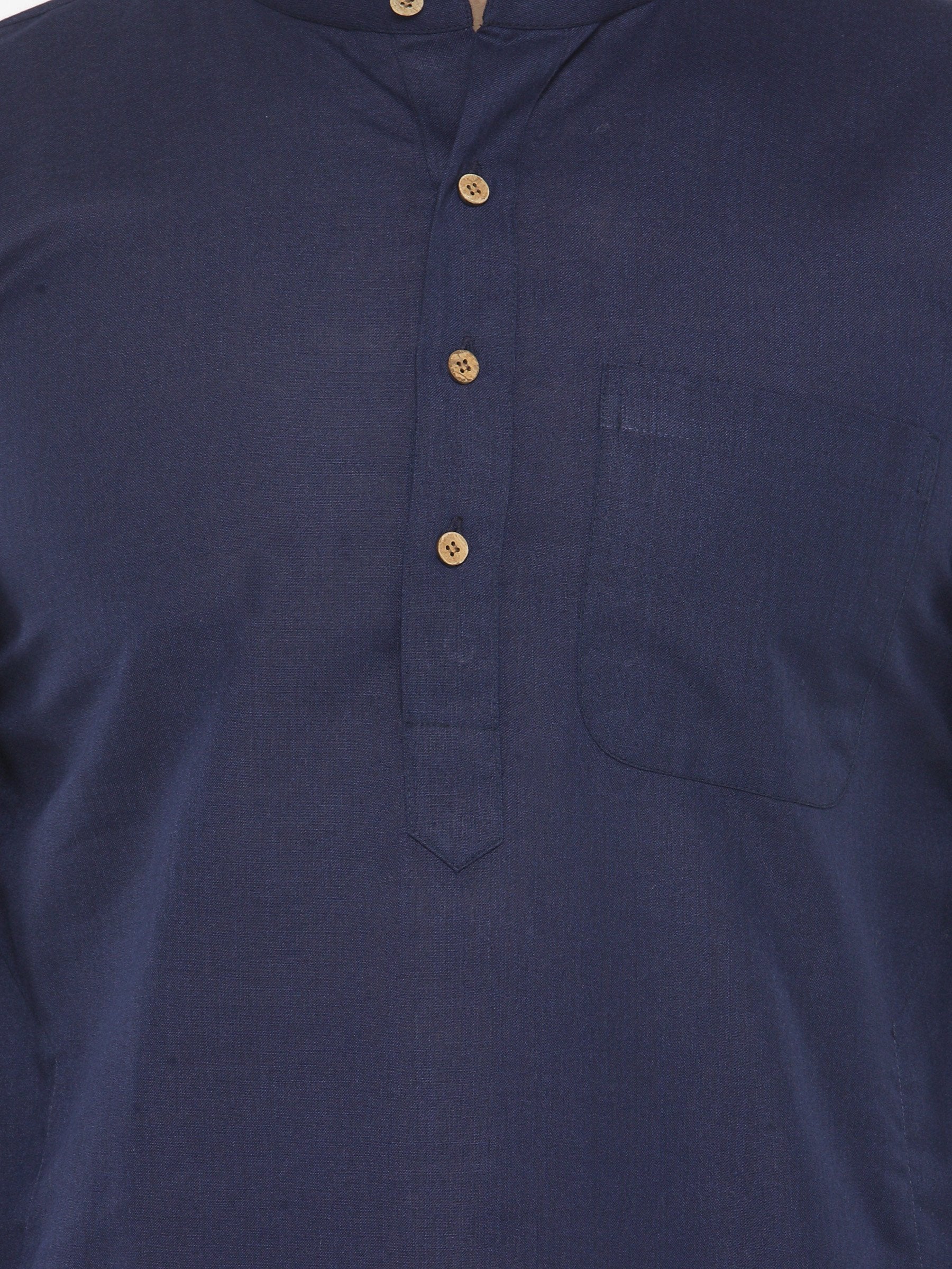 Jompers Men's Navy Blue & White Solid Kurta with Churidar