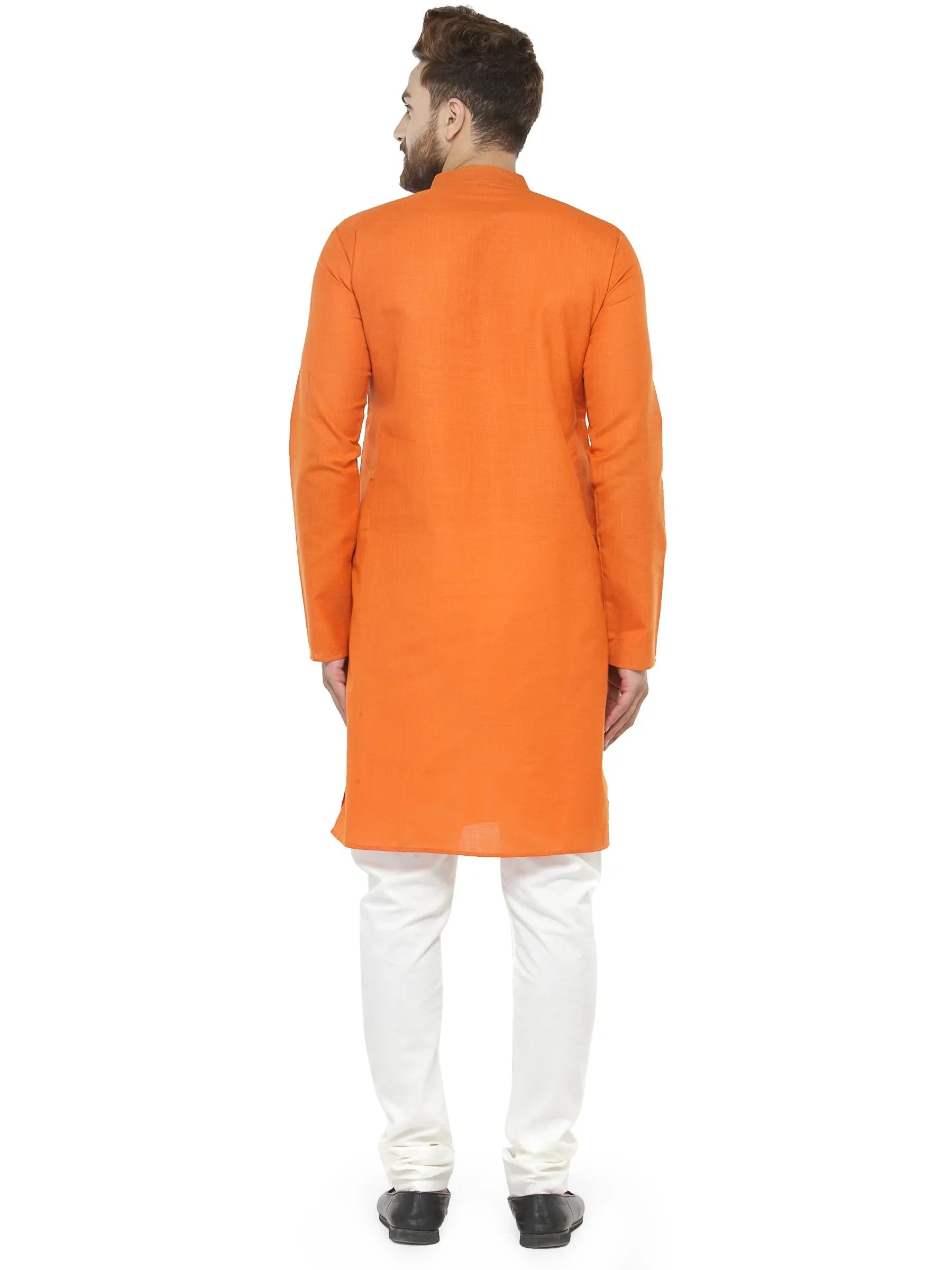 Jompers Men's Orange & White Solid Kurta with Churidar