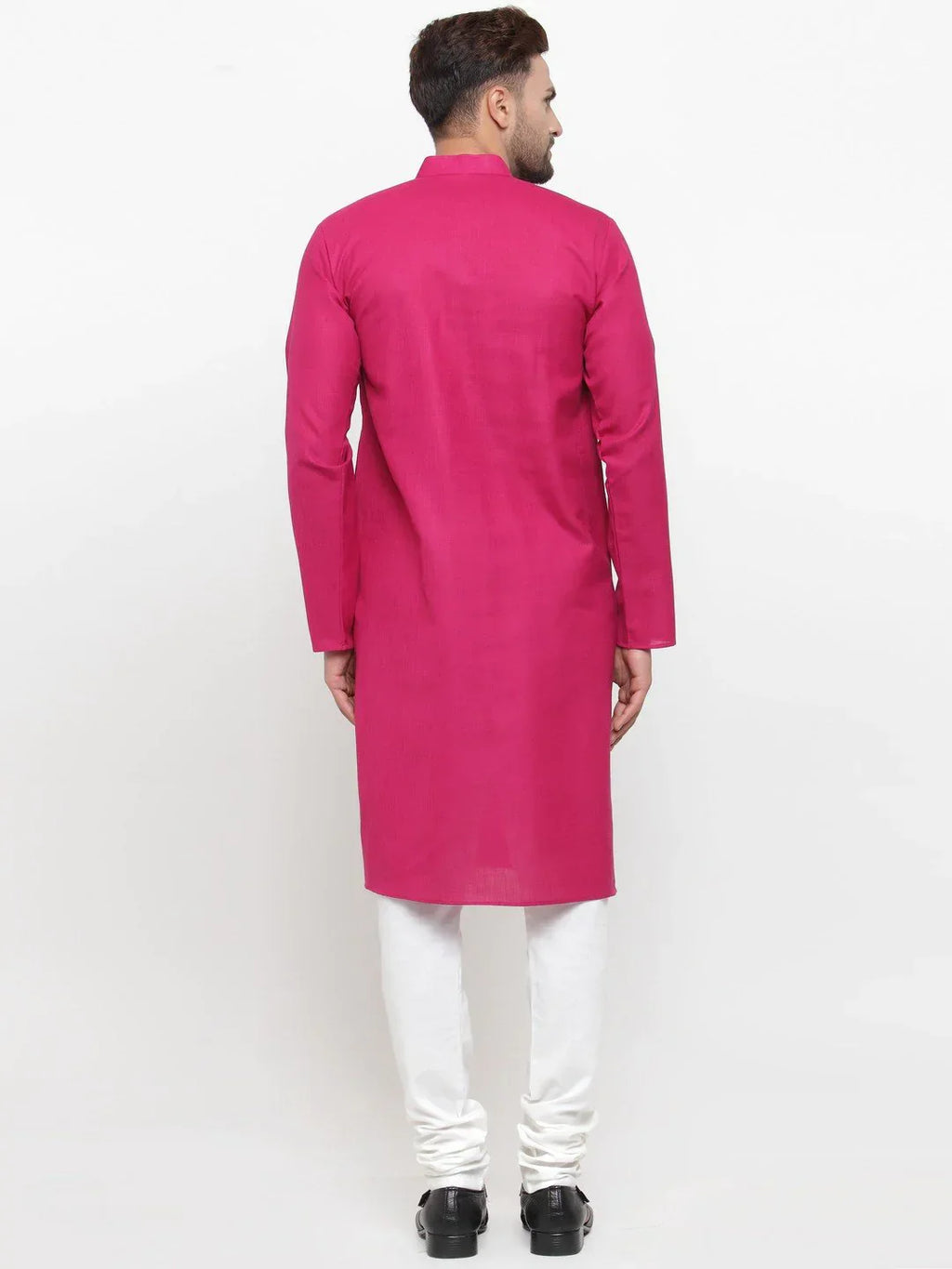 Jompers Men's Pink & White Solid Kurta with Churidar