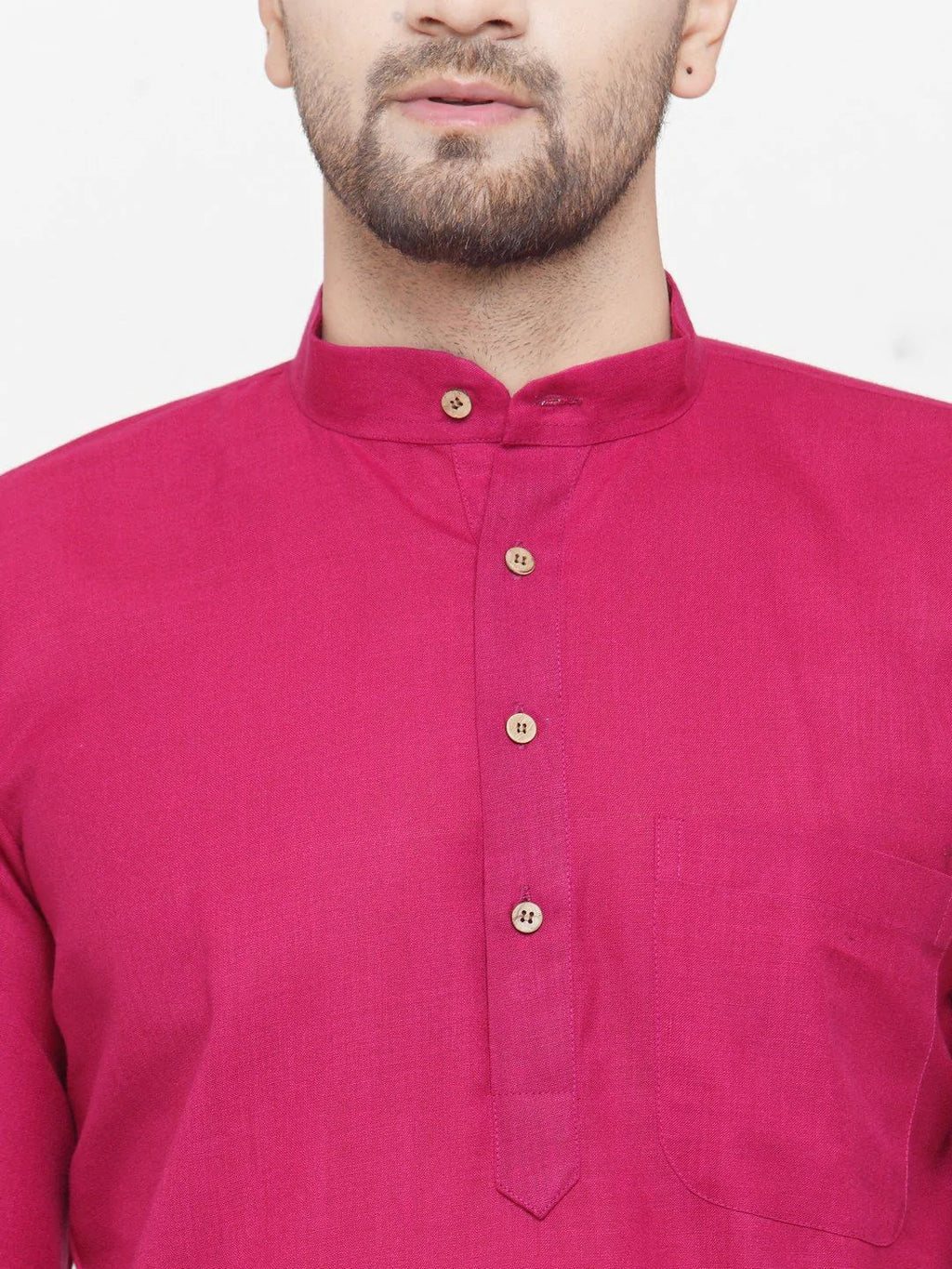 Jompers Men's Pink & White Solid Kurta with Churidar