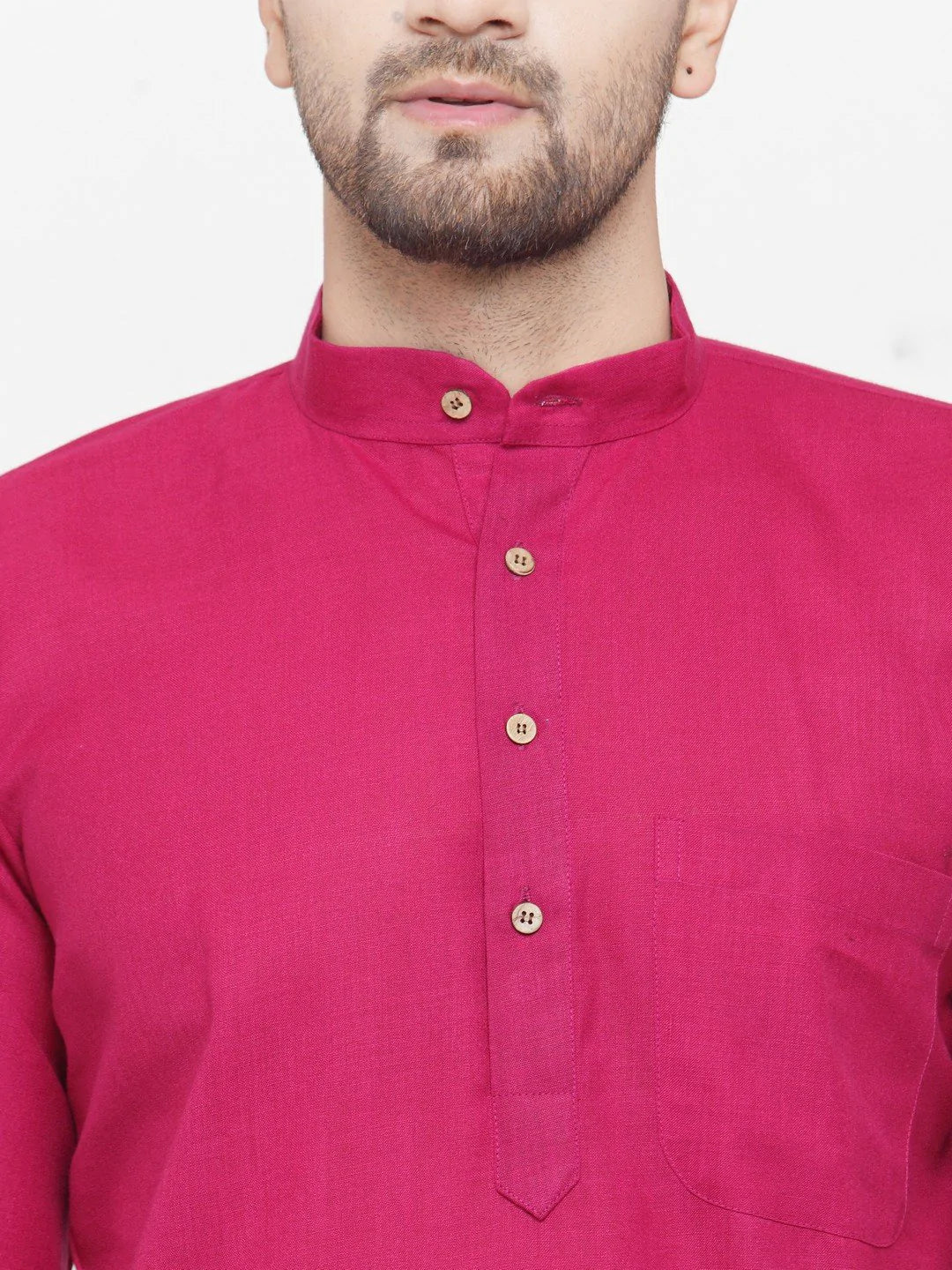 Jompers Men's Pink & White Solid Kurta with Churidar
