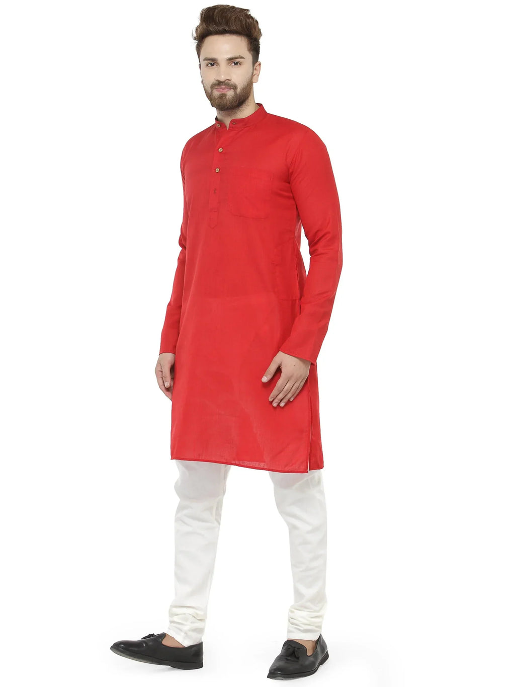 Jompers Men's Red & White Solid Kurta with Churidar