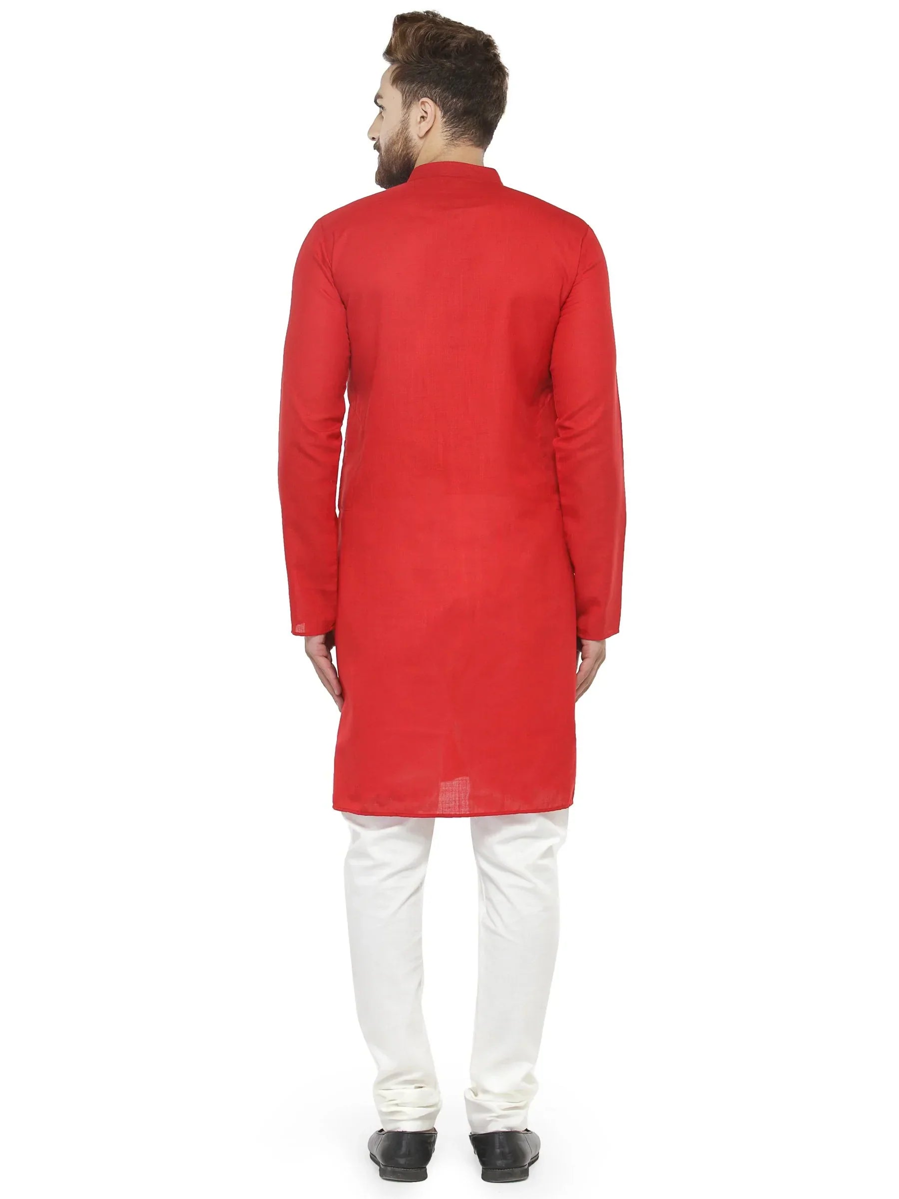 Jompers Men's Red & White Solid Kurta with Churidar