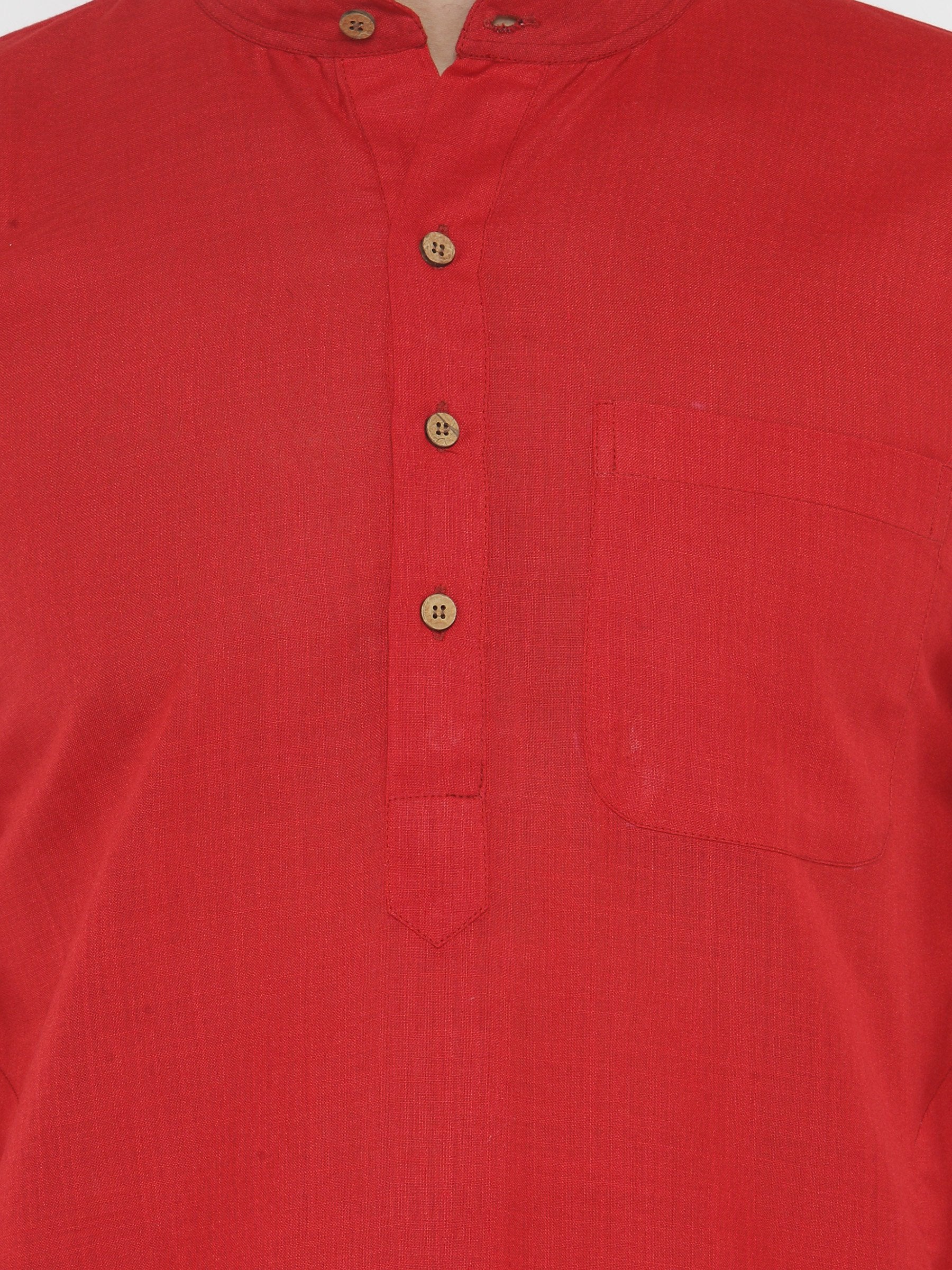 Jompers Men's Red & White Solid Kurta with Churidar