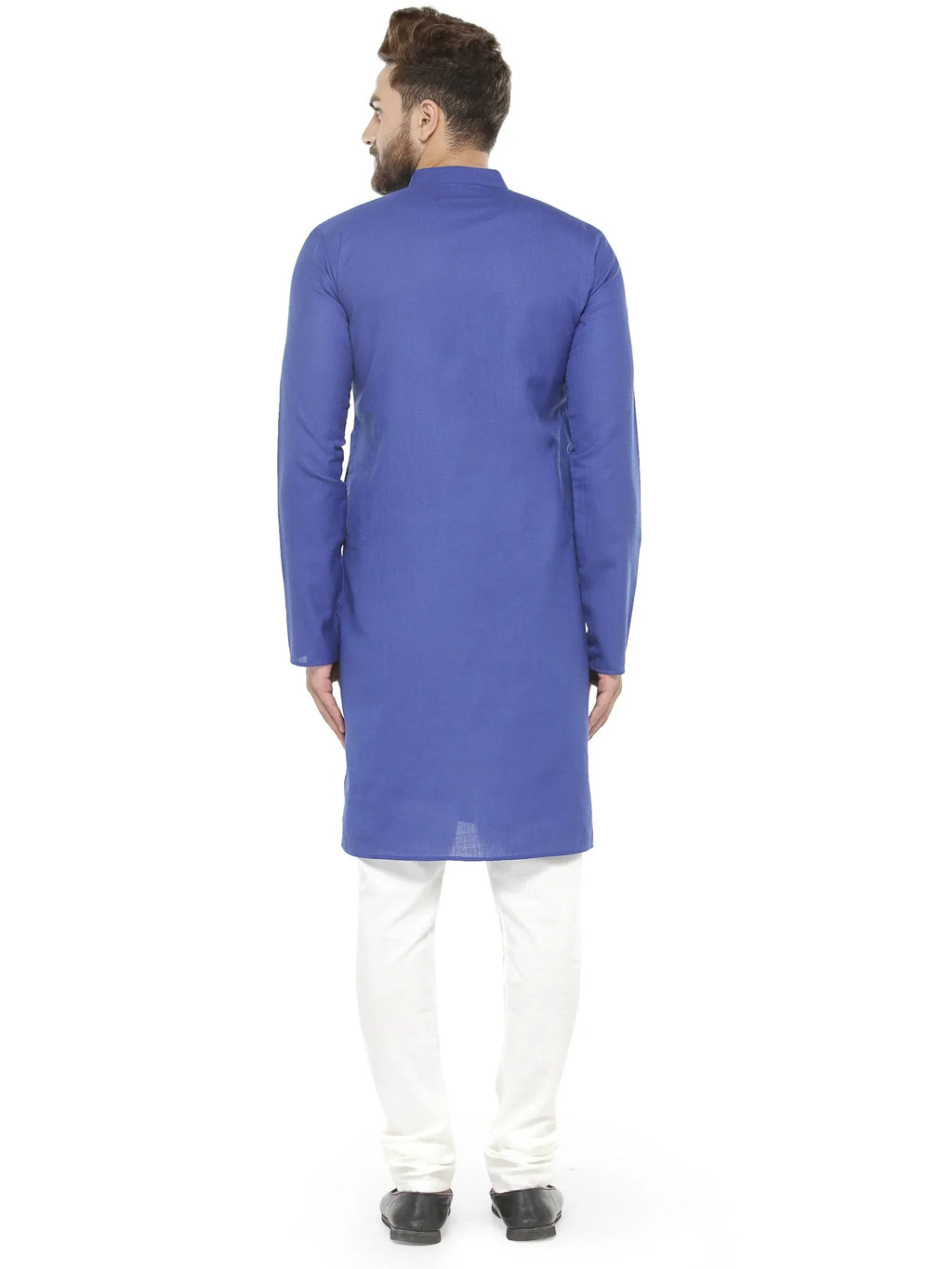 Jompers Men's Royal Blue & White Solid Kurta with Churidar