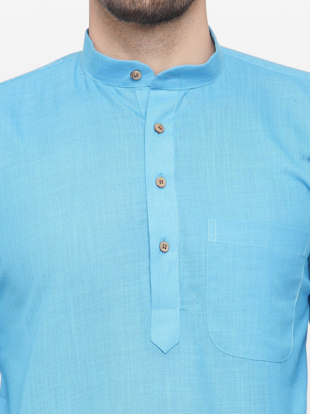 Jompers Men's Sky Blue & White Solid Kurta with Churidar