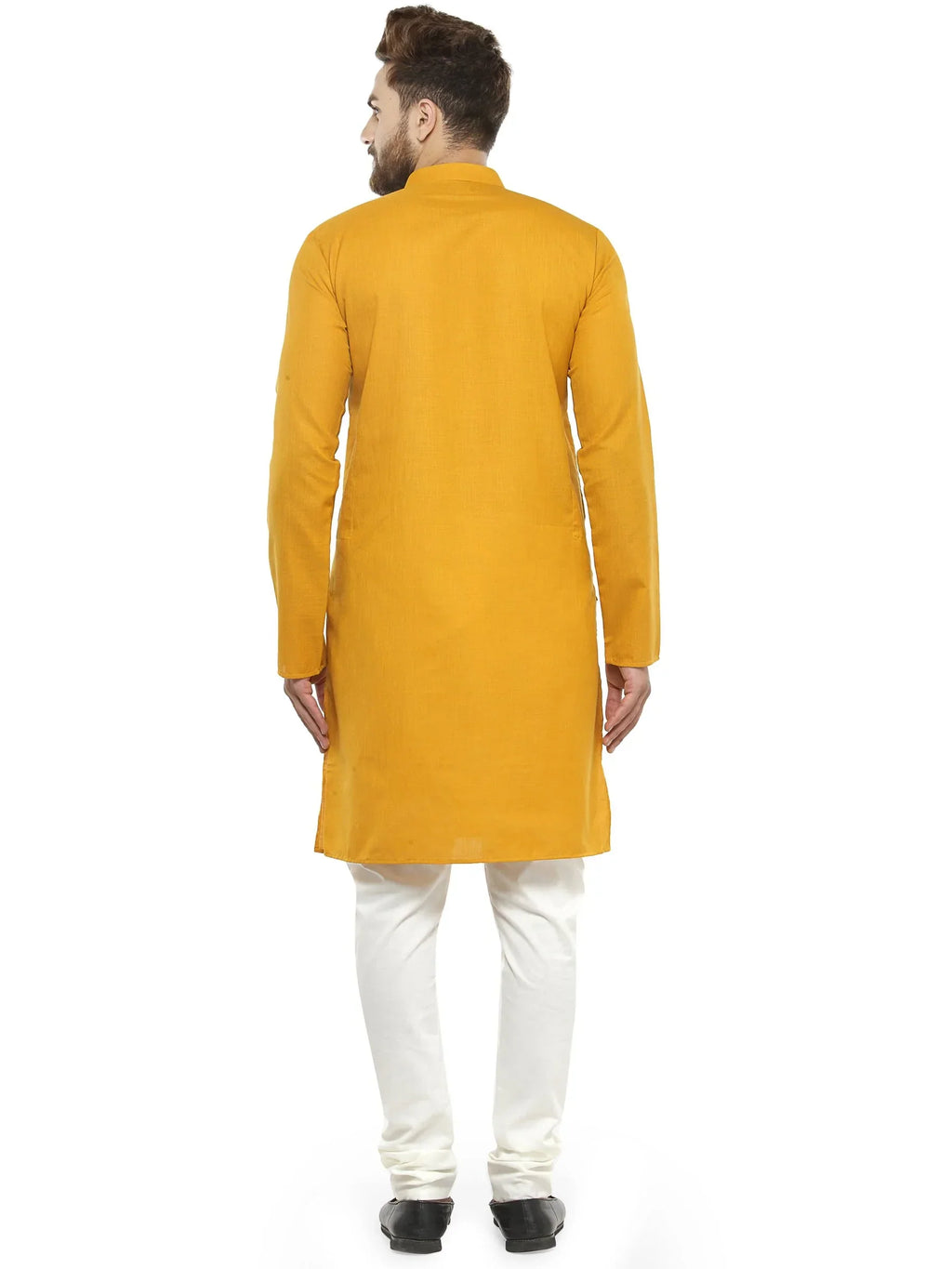 Jompers Men's Yellow & White Solid Kurta with Churidar