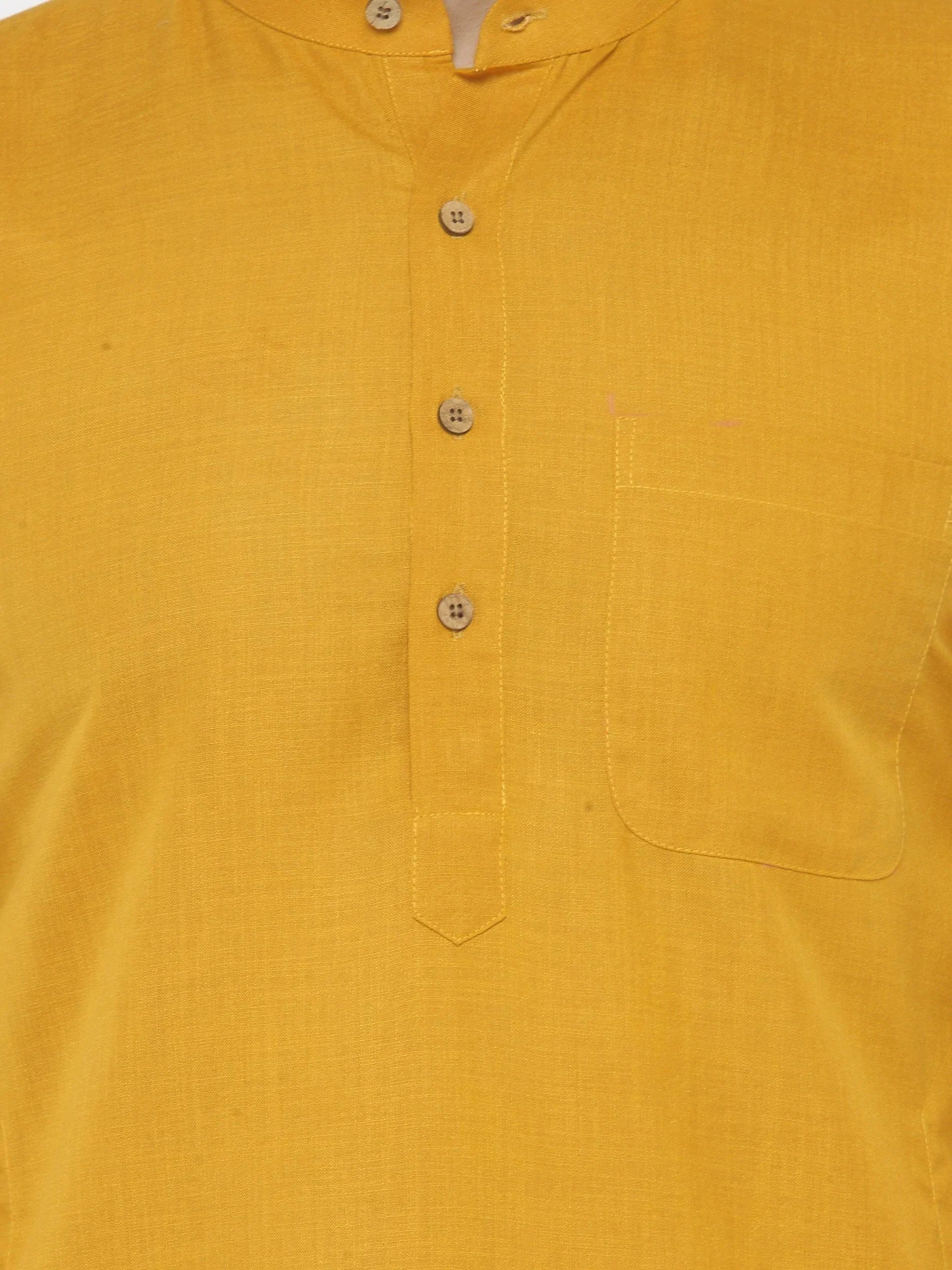 Jompers Men's Yellow & White Solid Kurta with Churidar