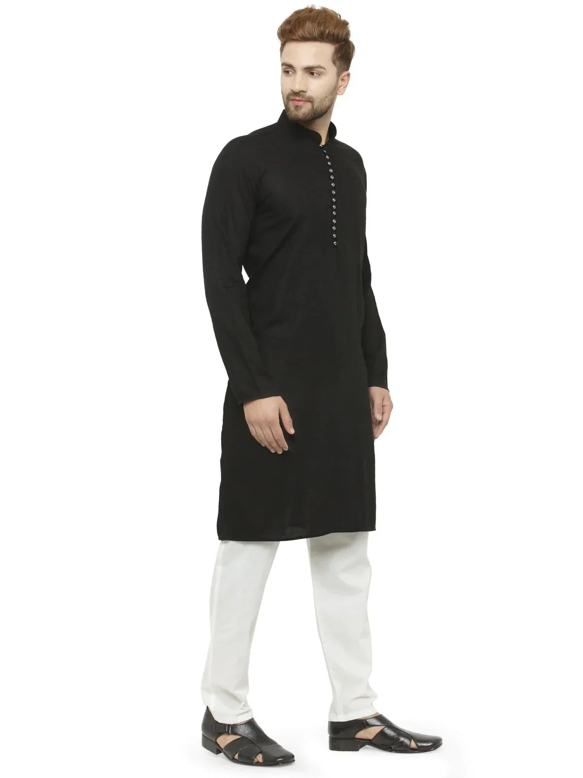 Jompers Men's Black Solid Kurta with Churidar