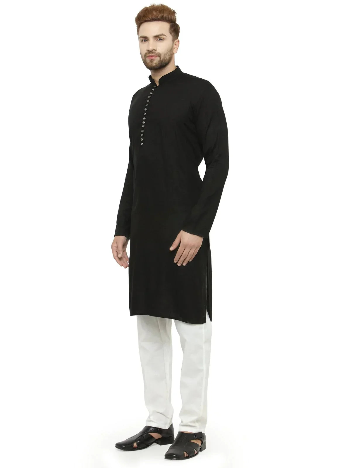 Jompers Men's Black Solid Kurta with Churidar