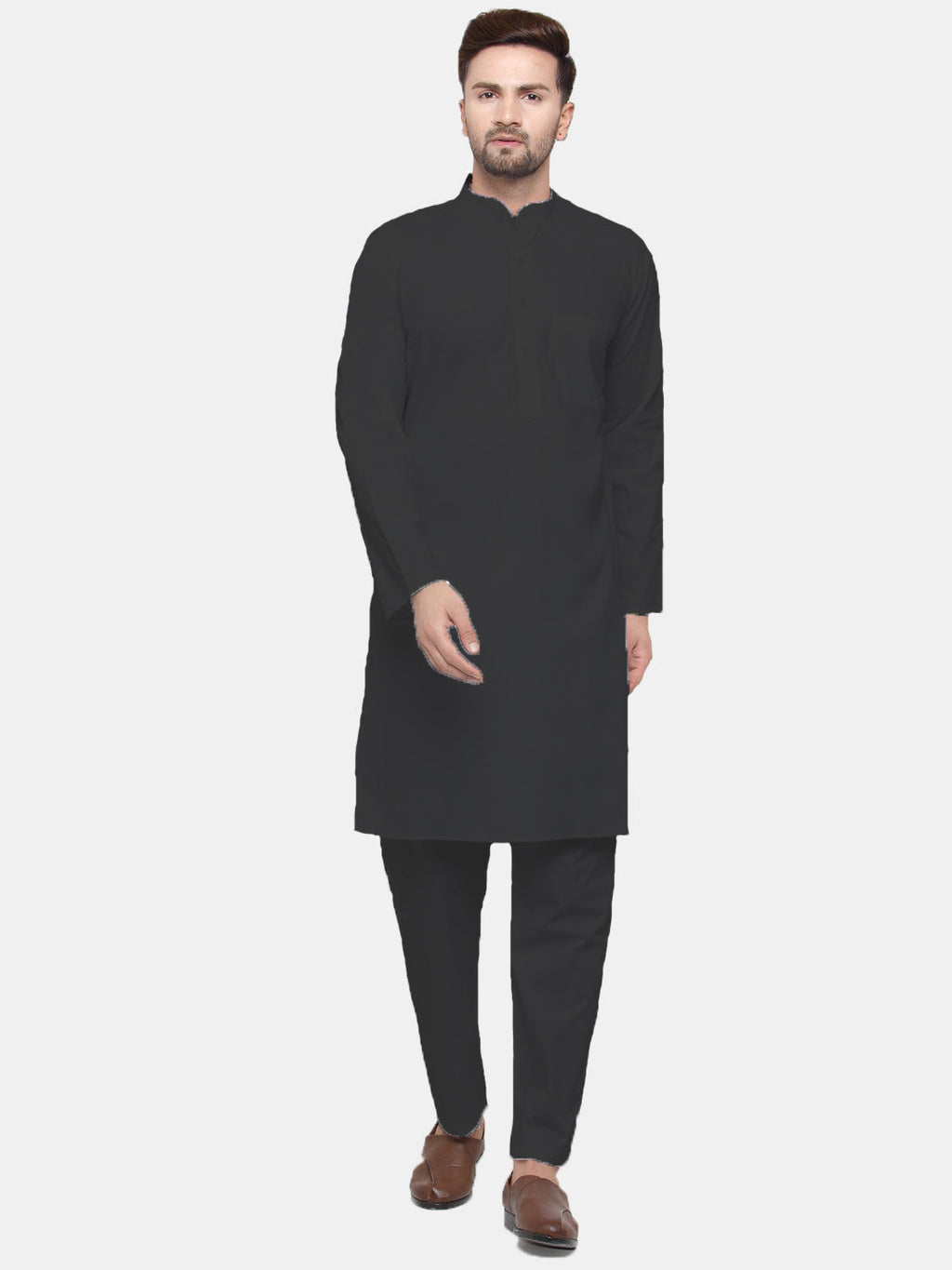 Jompers Men's Black Solid Cotton Kurta Only