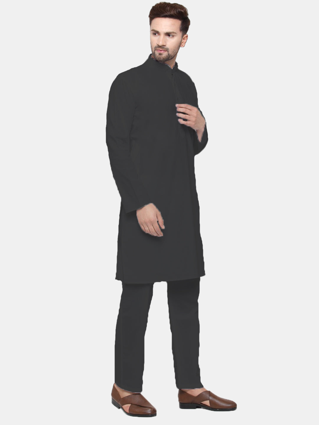 Jompers Men's Black Solid Cotton Kurta Only