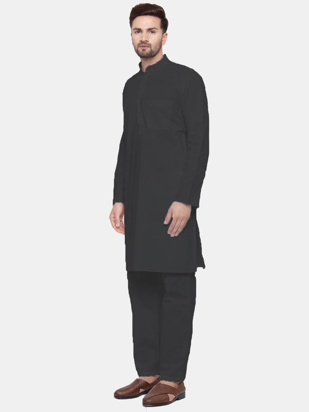 Jompers Men's Black Solid Cotton Kurta Only