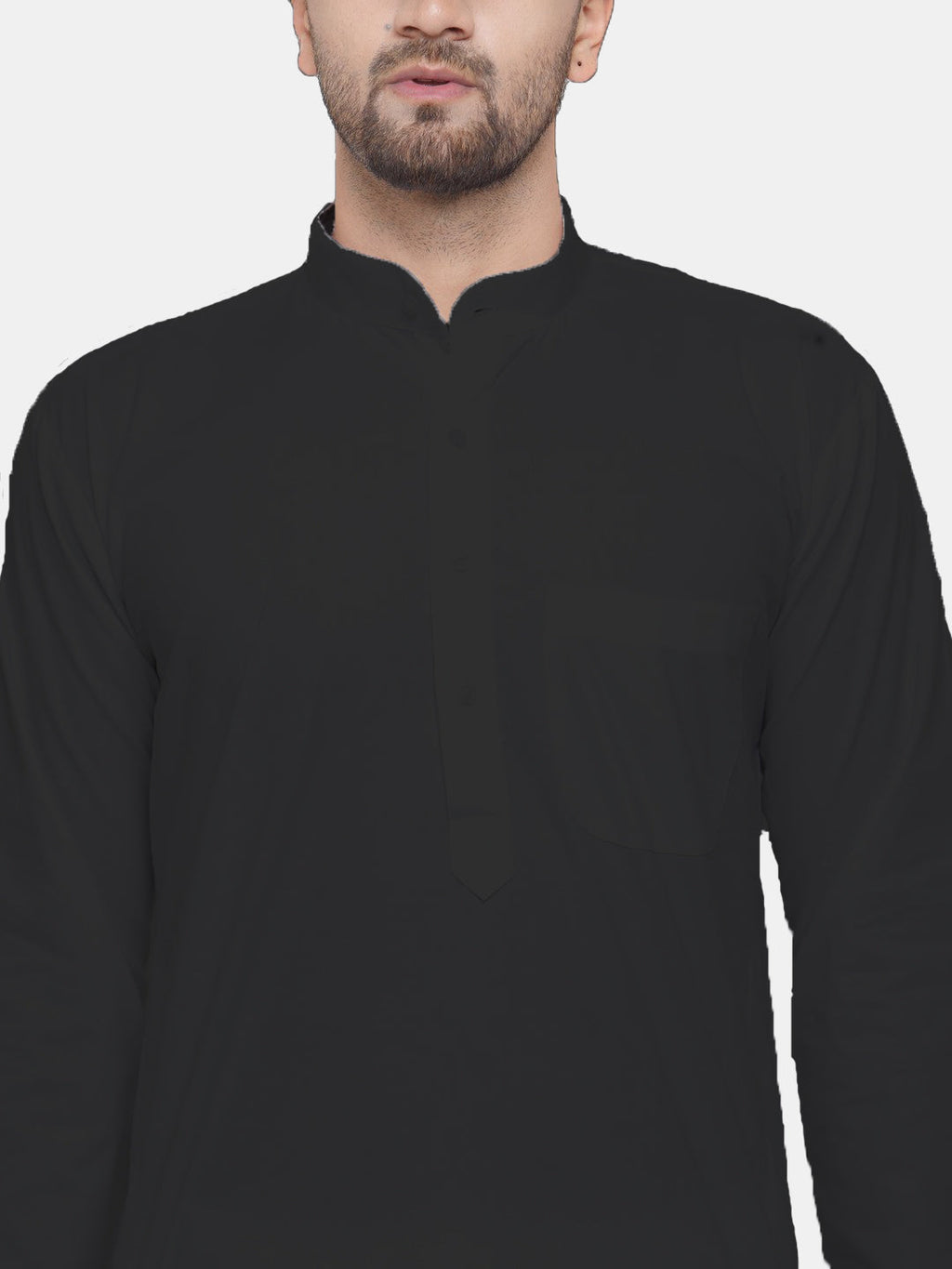 Jompers Men's Black Solid Cotton Kurta Only