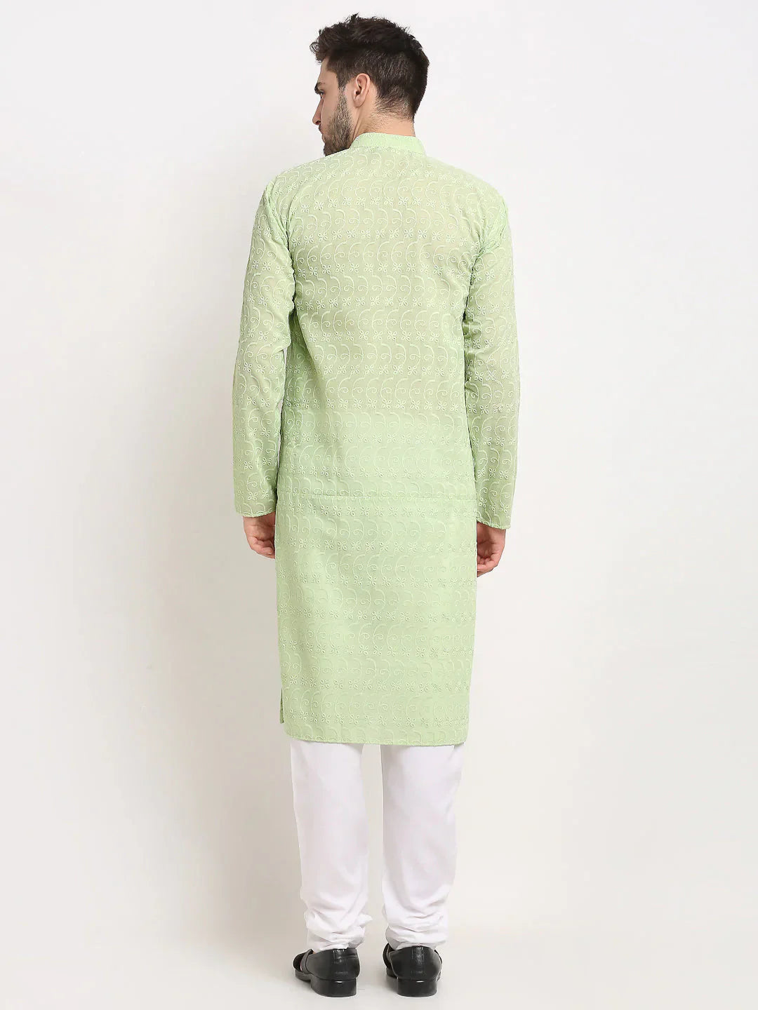 Jompers Men's Green Chikan Kurta with Churidar