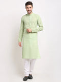 Jompers Men's Green Chikan Kurta with Churidar