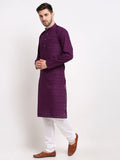 Jompers Men's Purple Chikan Kurta with Churidar