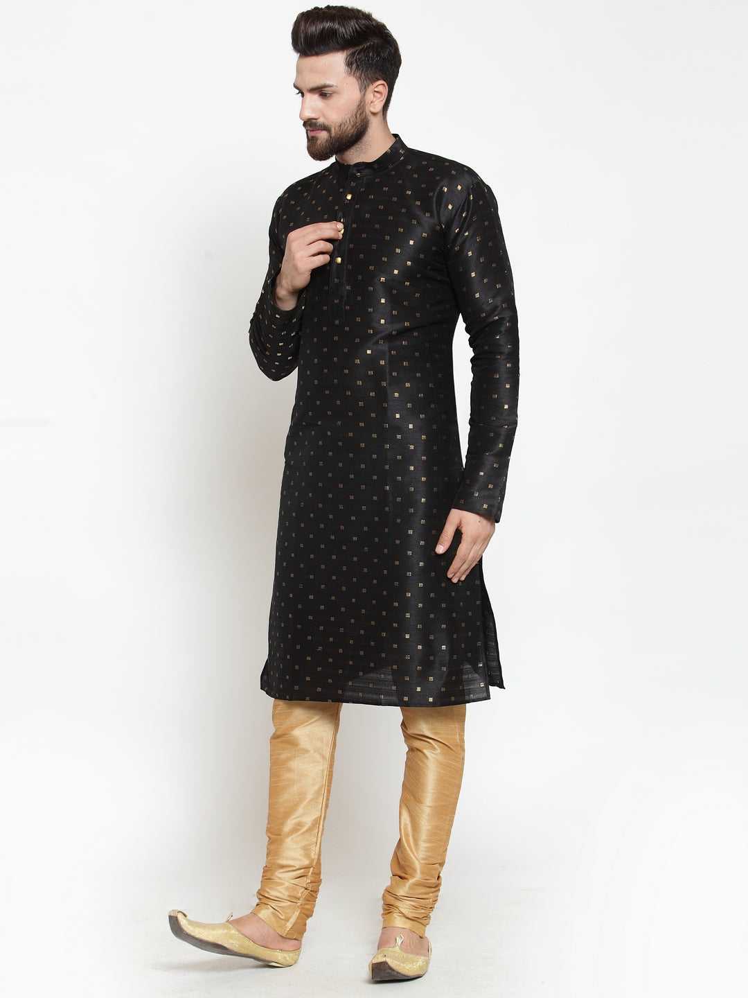 Jompers Men's Self Design Kurta with Pyjamas - Black