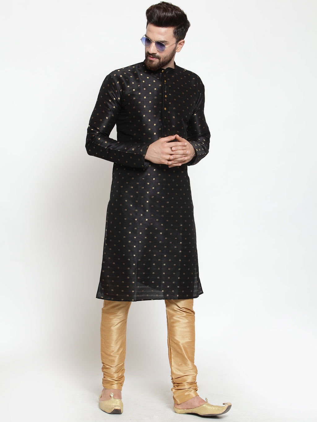 Jompers Men's Self Design Kurta with Pyjamas - Black