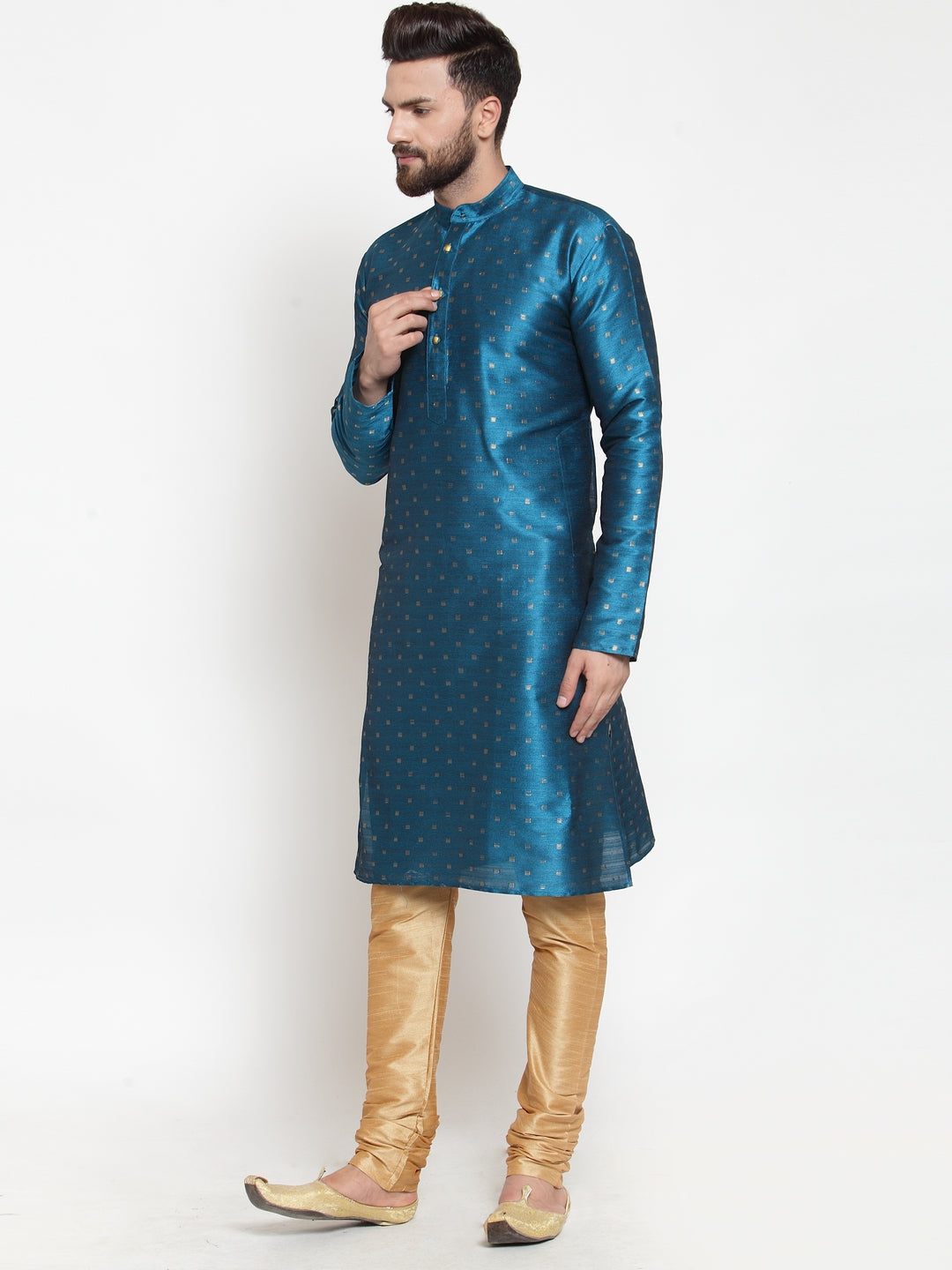 Jompers Men's Self Design Kurta with Pyjamas - Sky Blue