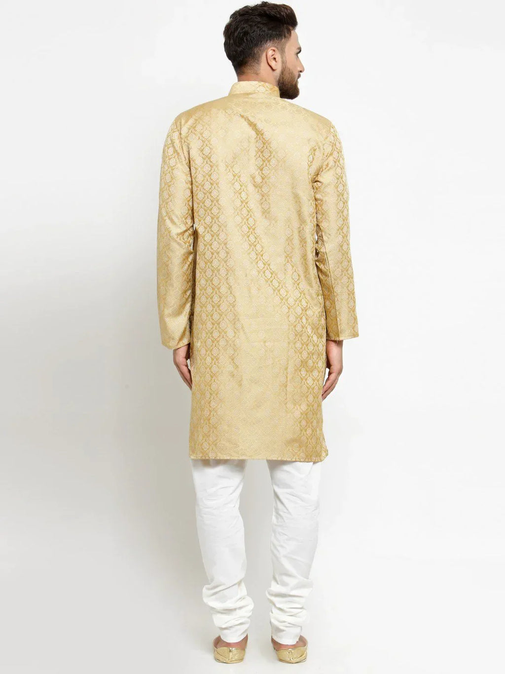 Jompers Men's Golden Self Design Kurta with Churidar