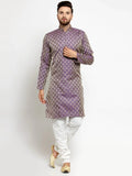 Jompers Men's Purple & Beige Self Design Kurta with Churidar