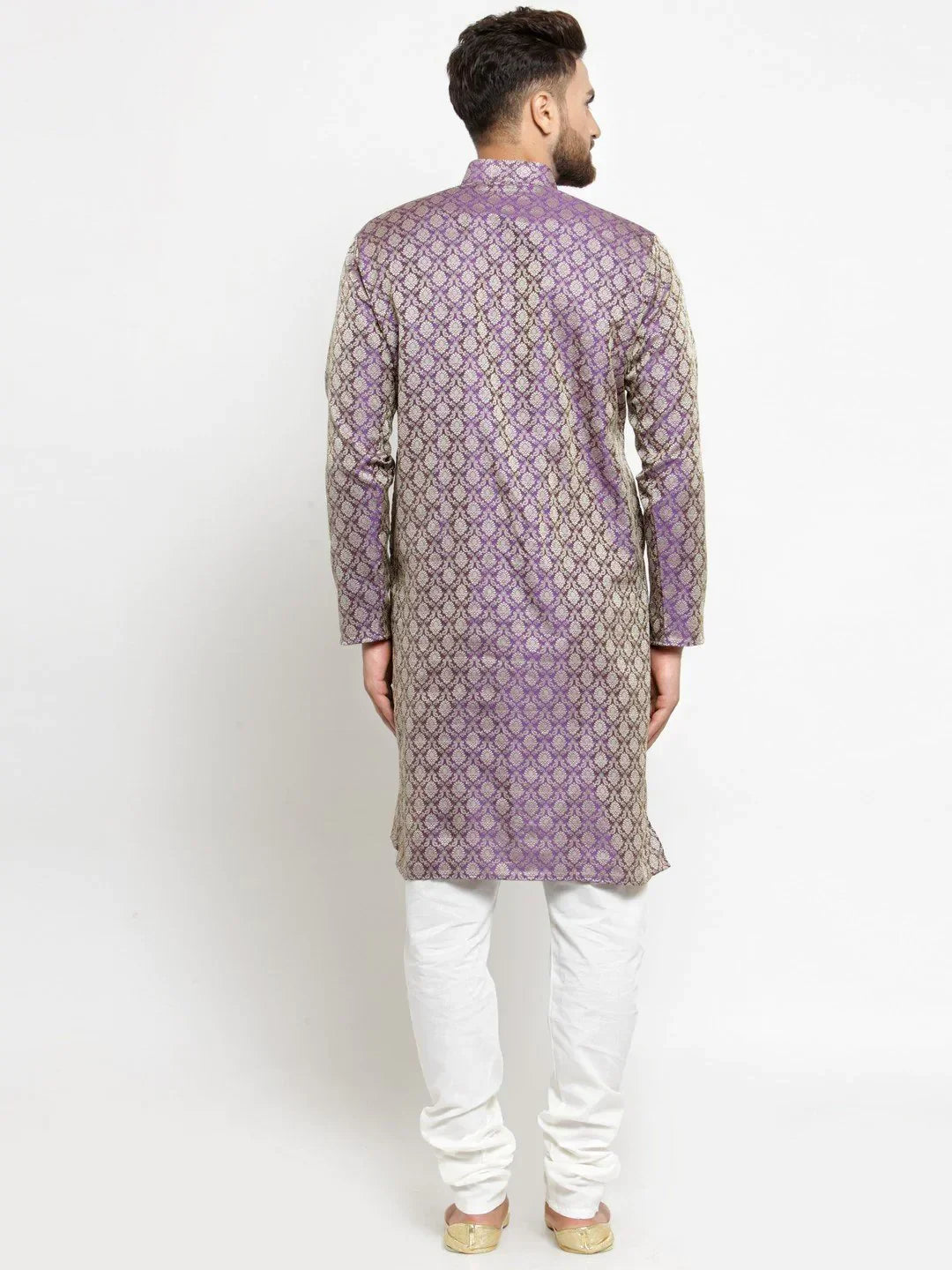 Jompers Men's Purple & Beige Self Design Kurta with Churidar