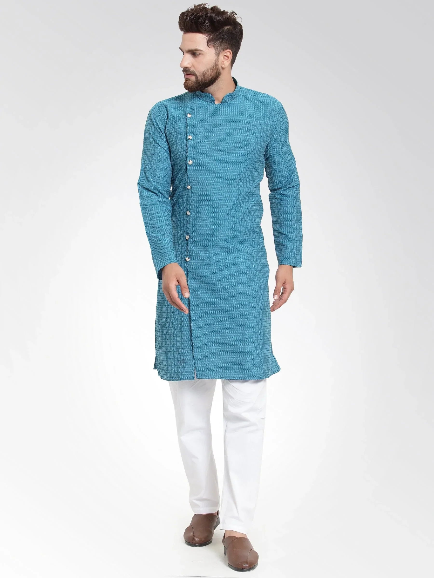 Jompers Men's Green Self Design Kurta with Pajama