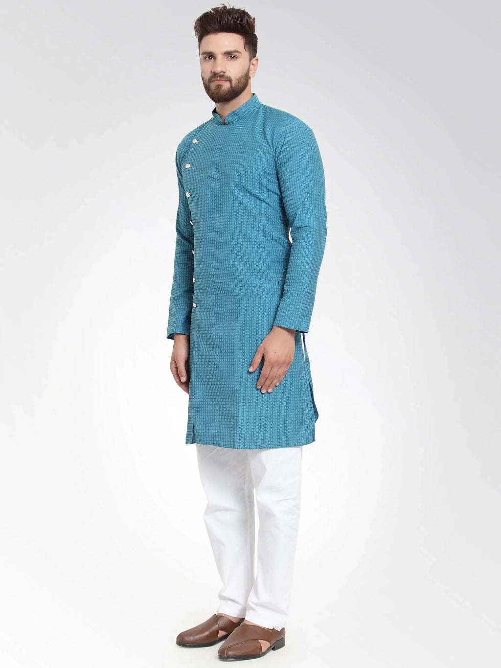 Jompers Men's Green Self Design Kurta with Pajama