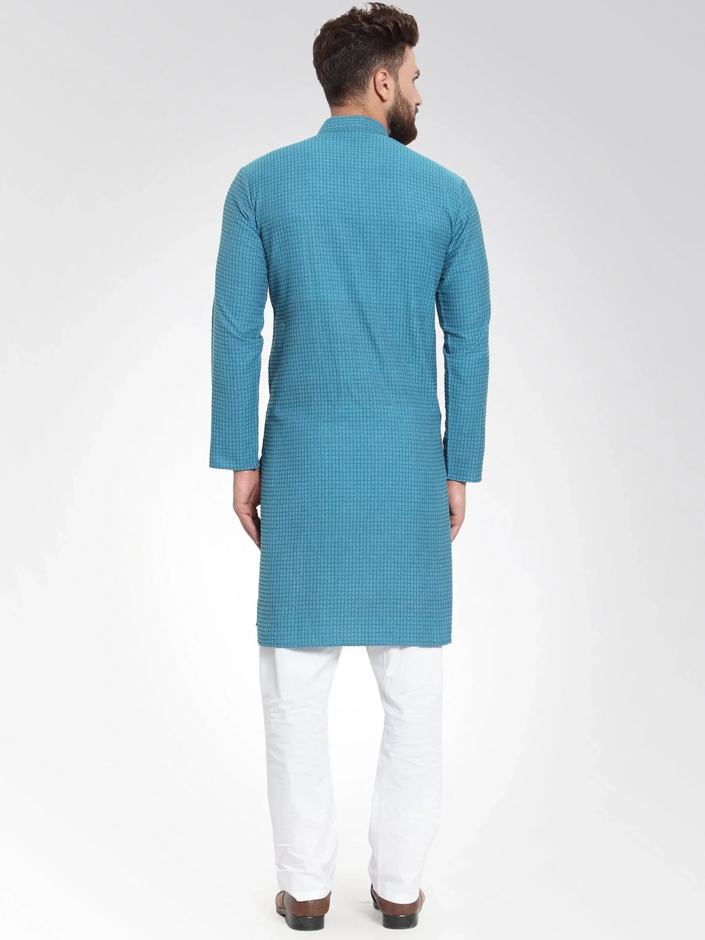 Jompers Men's Green Self Design Kurta with Pajama
