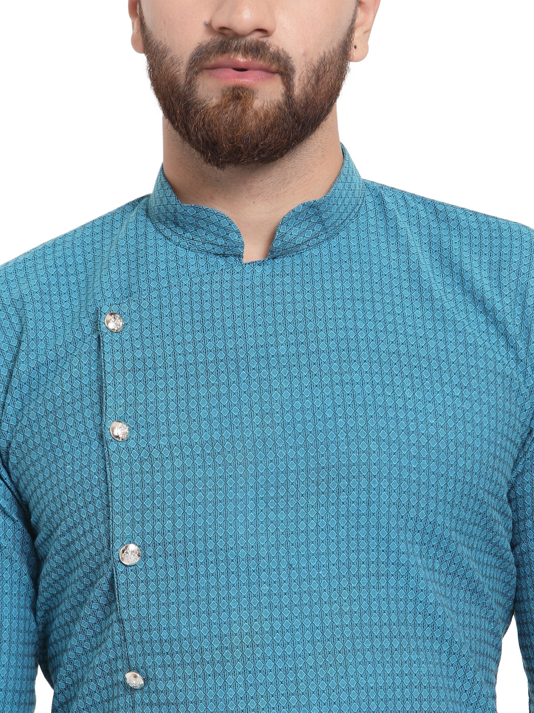 Jompers Men's Green Self Design Kurta with Pajama