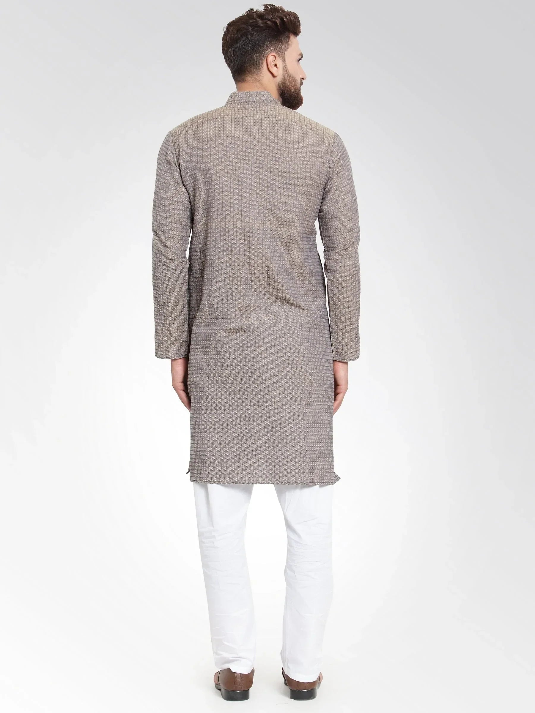 Jompers Men's Grey Self Design Kurta with Pajama