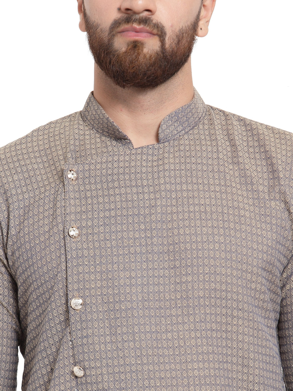 Jompers Men's Grey Self Design Kurta with Pajama